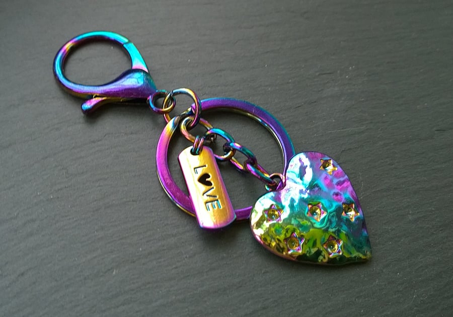 Love Heart Rainbow Plated Keyring Unisex for Men and Women (19)