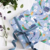 Gift Wrap single sheet with tag - Budgies and Garden Flowers