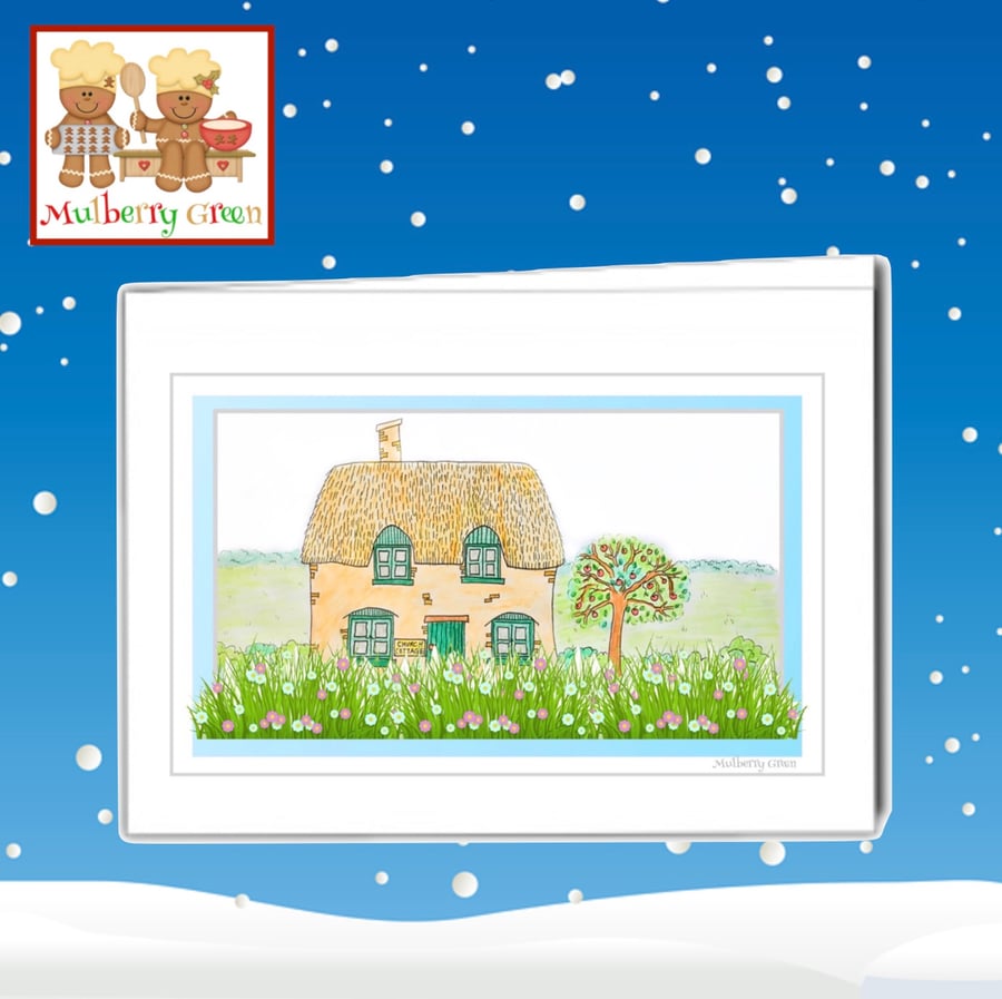 Church Cottage Birthday Card