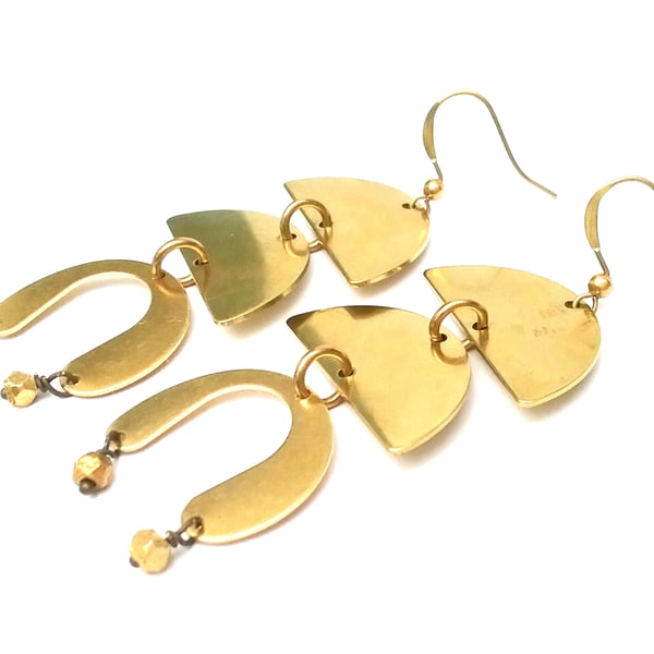 Raw Brass Geometric Boho Earrings 