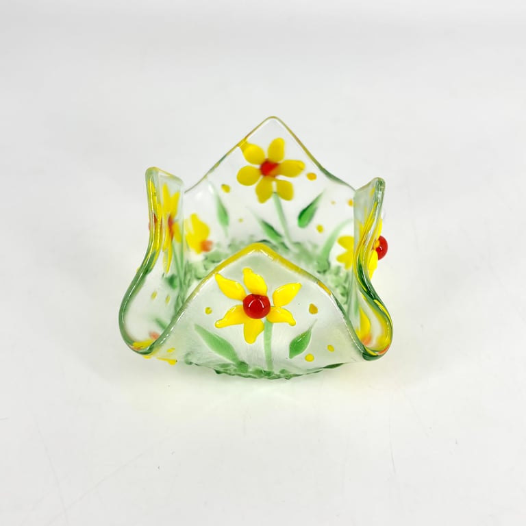 Fused Glass Daffodil Tea Light Holder 
