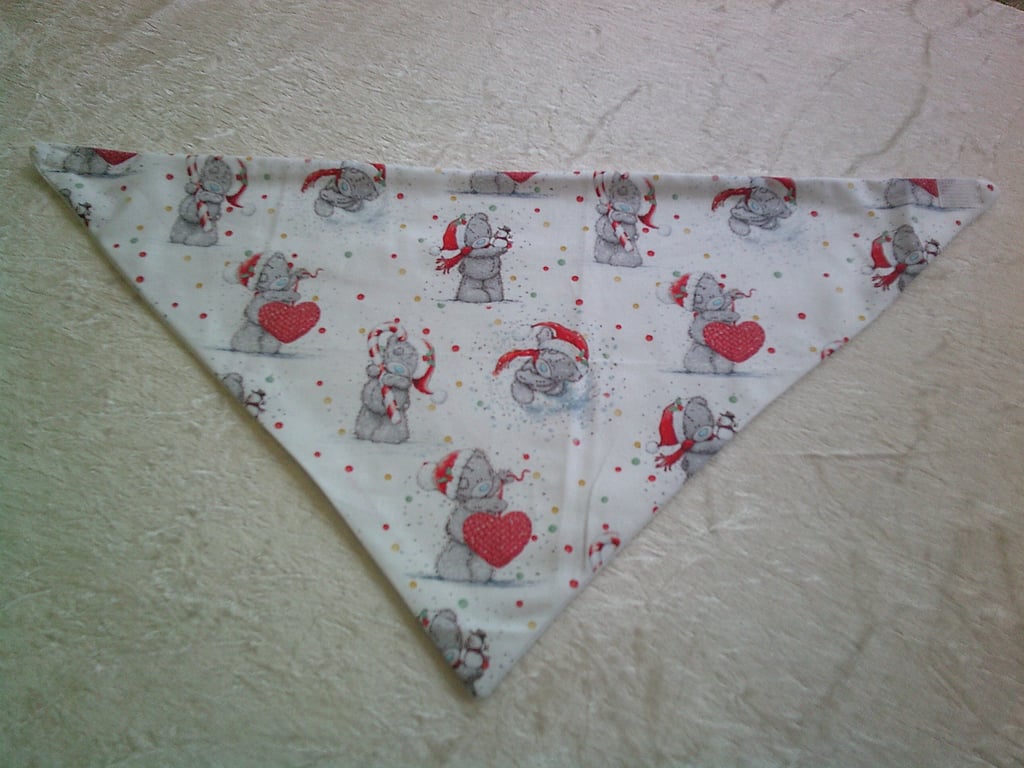 Grey Bear with Hearts and Santa Hats on White Baby Dribble Bib
