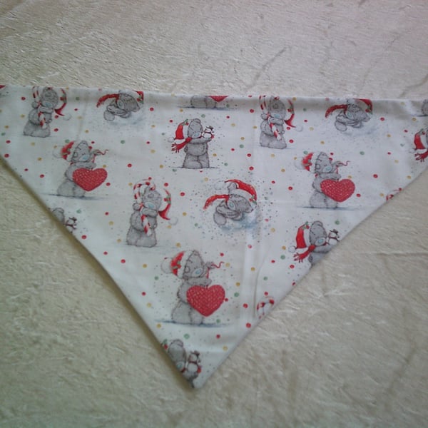 Grey Bear with Hearts and Santa Hats on White Baby Dribble Bib