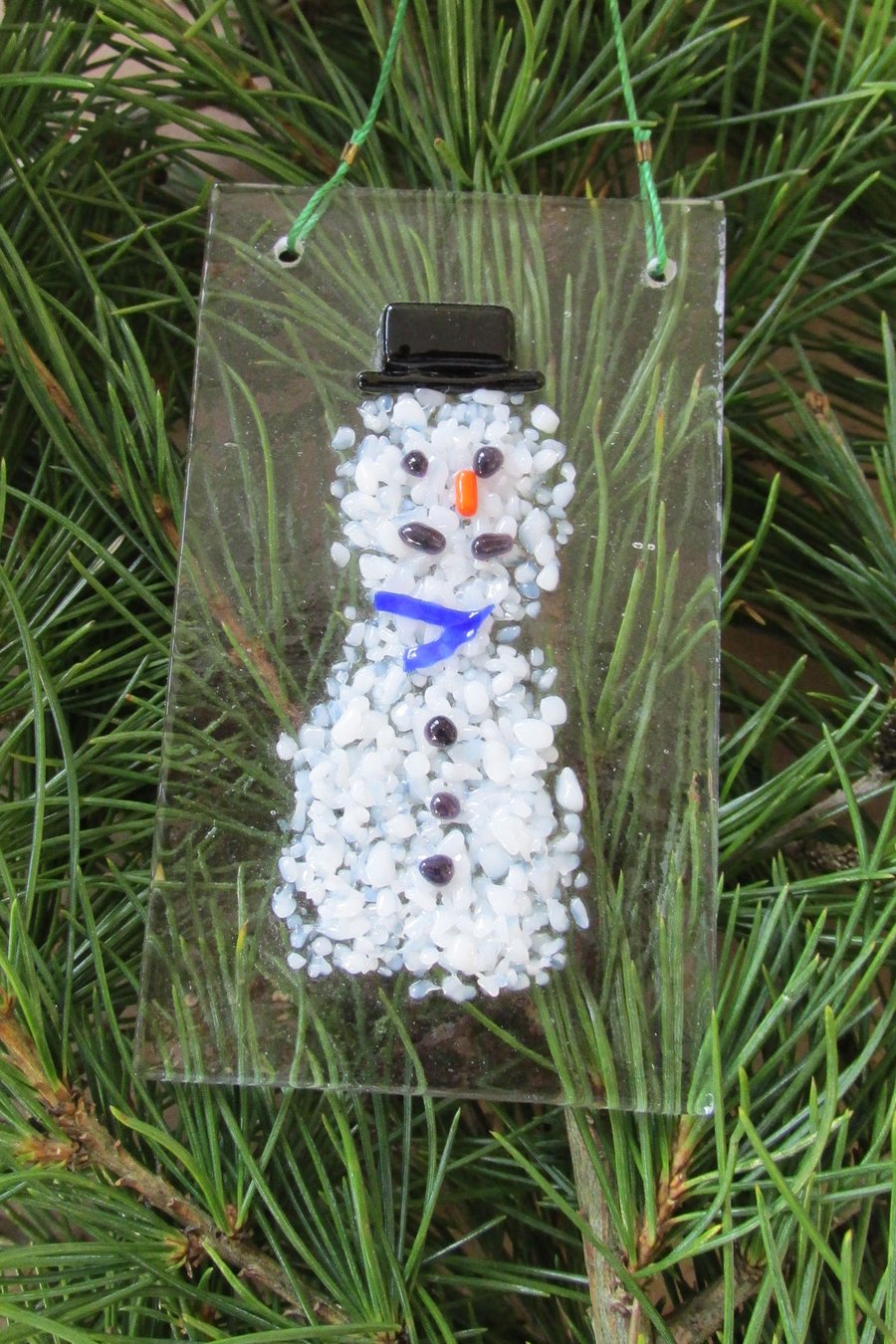 Fused Glass Snowman Xmas Tree Decoration