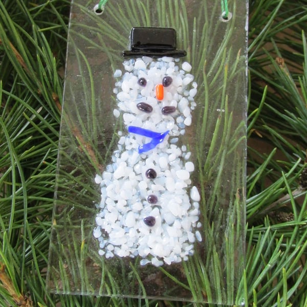Fused Glass Snowman Xmas Tree Decoration