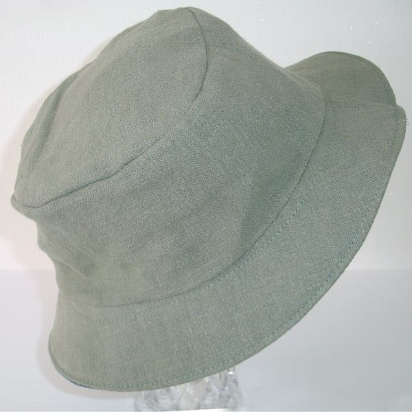 Sun Hat Bucket Hat Navy Khaki Green Linen Shade Pure Linen