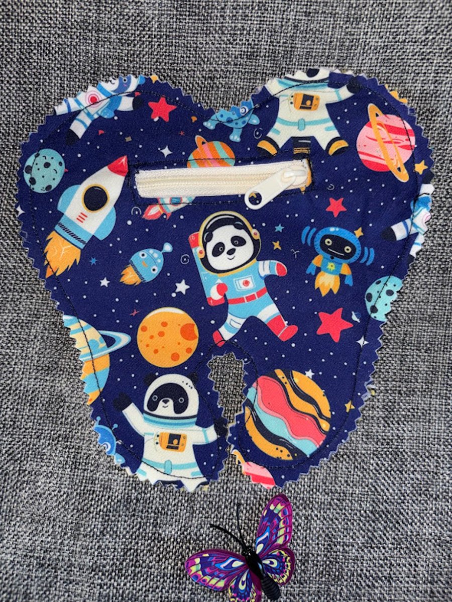 Tooth Fairy Tooth Shaped Pouch with Panda Spaceman, Planets, Stars and Rocket