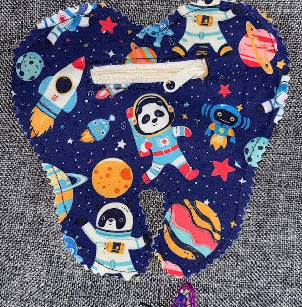 Tooth Fairy Tooth Shaped Pouch with Panda Spaceman, Planets, Stars and Rocket