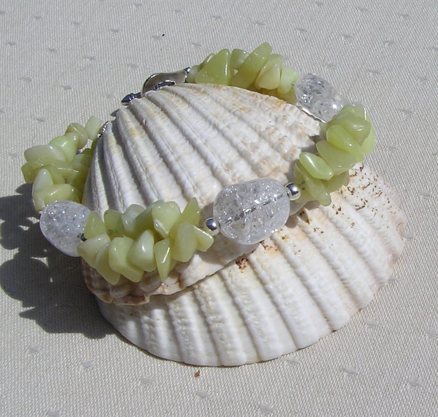 Lemon Jade & Crackled Clear Quartz Crystal Gemstone Bracelet SALE PRICE