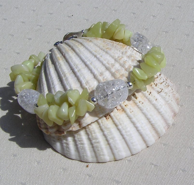 Lemon Jade & Crackled Clear Quartz Crystal Gemstone Bracelet SALE PRICE