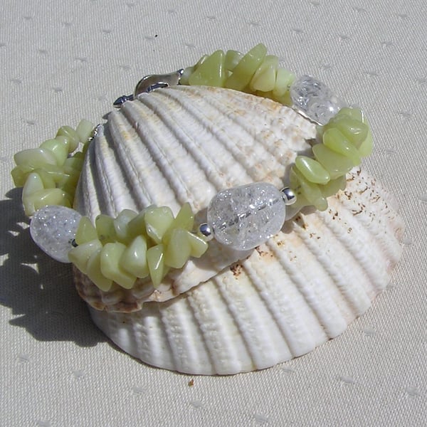 Lemon Jade & Crackled Clear Quartz Crystal Gemstone Bracelet SALE PRICE