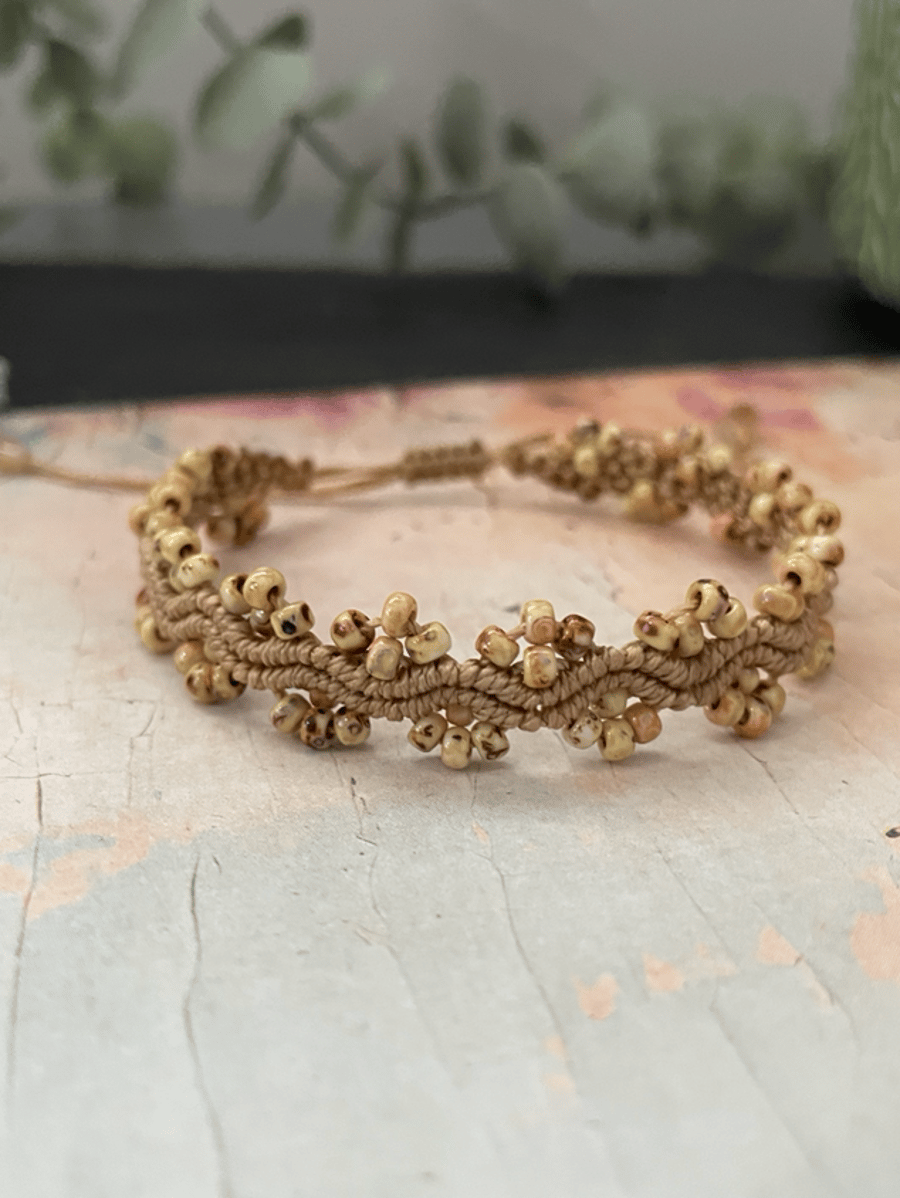 Boho micro macrame beaded wave design statement adjustable bracelet 