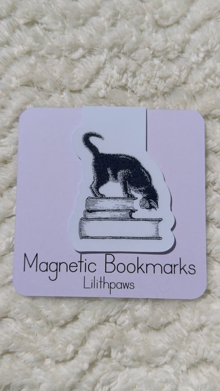 Curious Cat on Books Magnetic Bookmark.