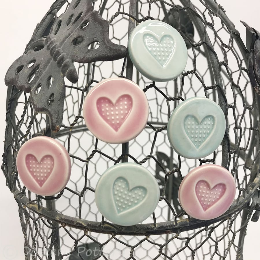 Set of six ceramic heart magnets pottery fridge magnet 