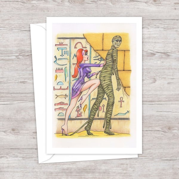Egyptian Mummy Greeting Card: Hand Drawn Comic Horror Illustration (502)