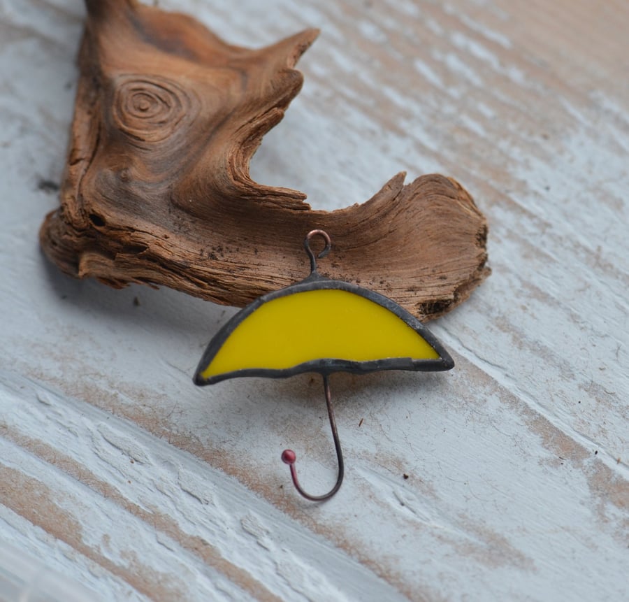 Handmade Stained Glass Yellow Umbrella Charm Pendant