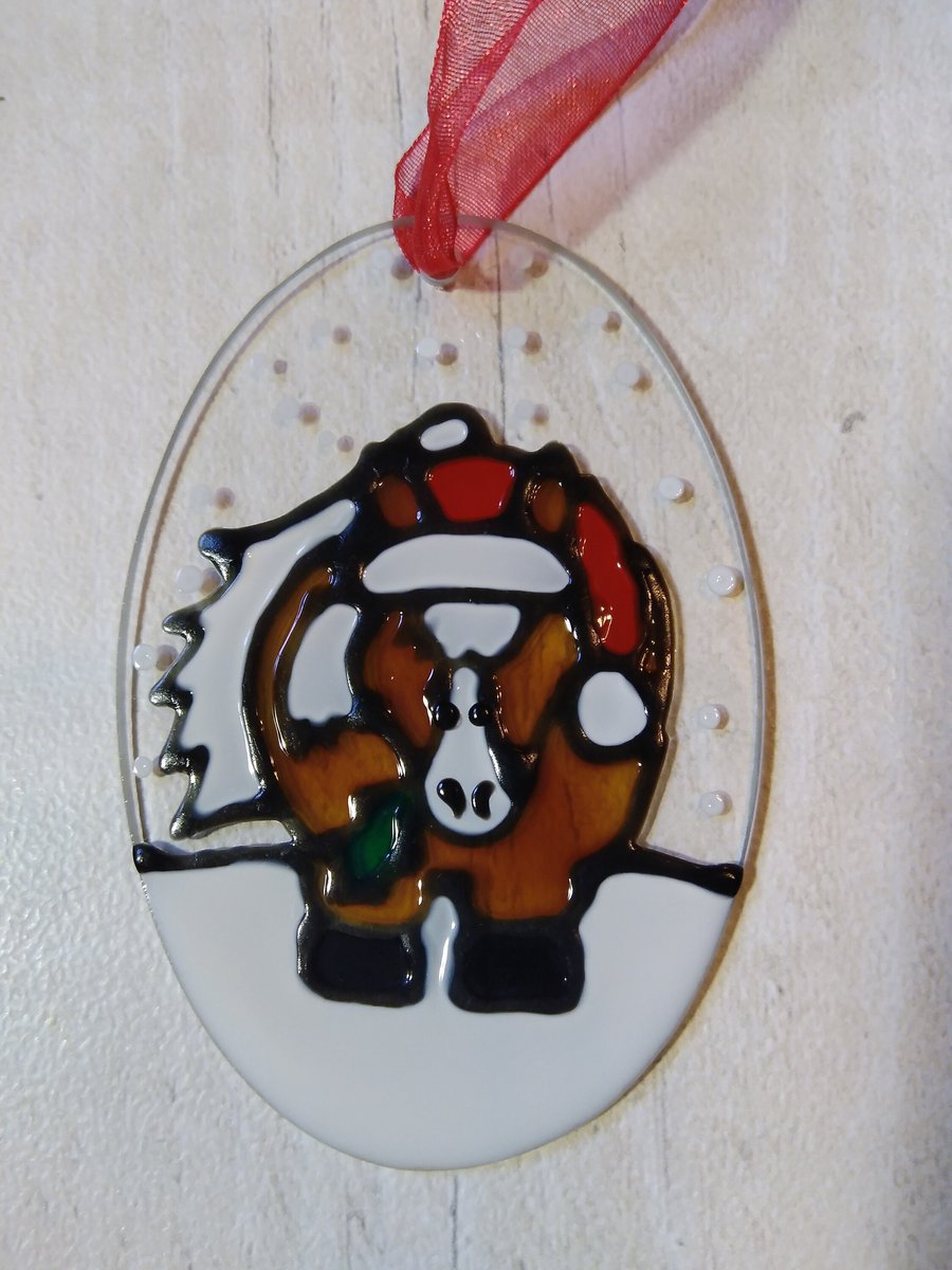 Christmas Pony decoration. Hand painted glass.  Christmas ornament