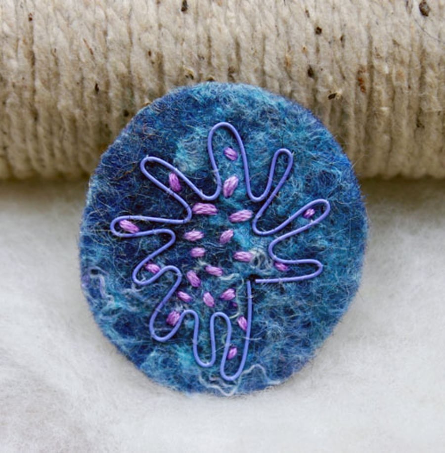 Hand made felted  brooch with pink and lilac