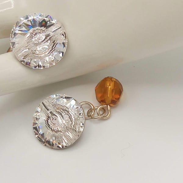 Round Cuff Links Made With Clear Crystal Element Buttons, Gift for Him