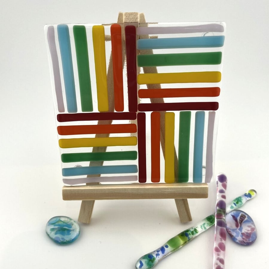 Fused glass rainbow ribbon coaster