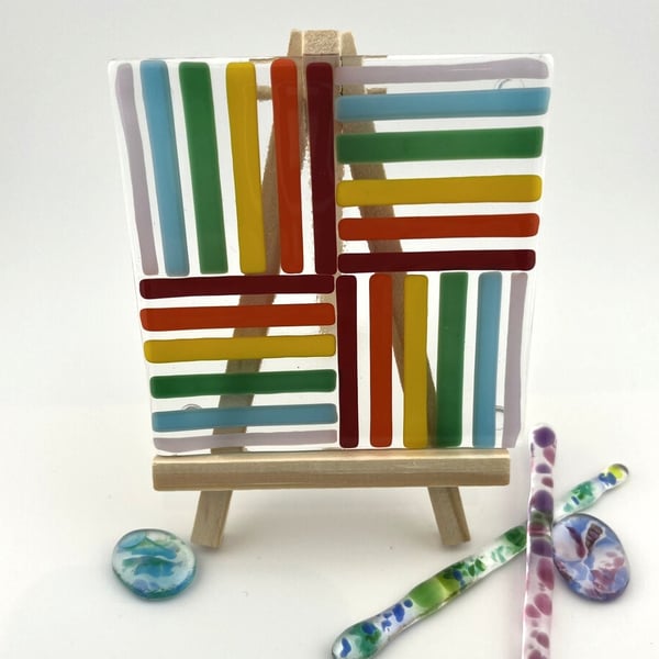 Fused glass rainbow ribbon coaster