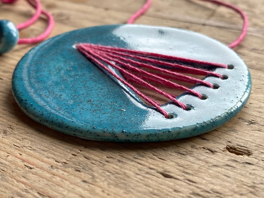 Extra large Ceramic Stitched Statement Pendant Necklace