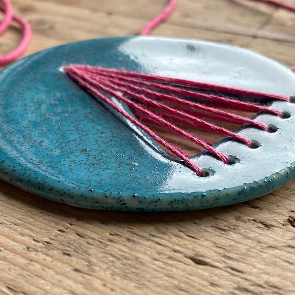 Extra large Ceramic Stitched Statement Pendant Necklace