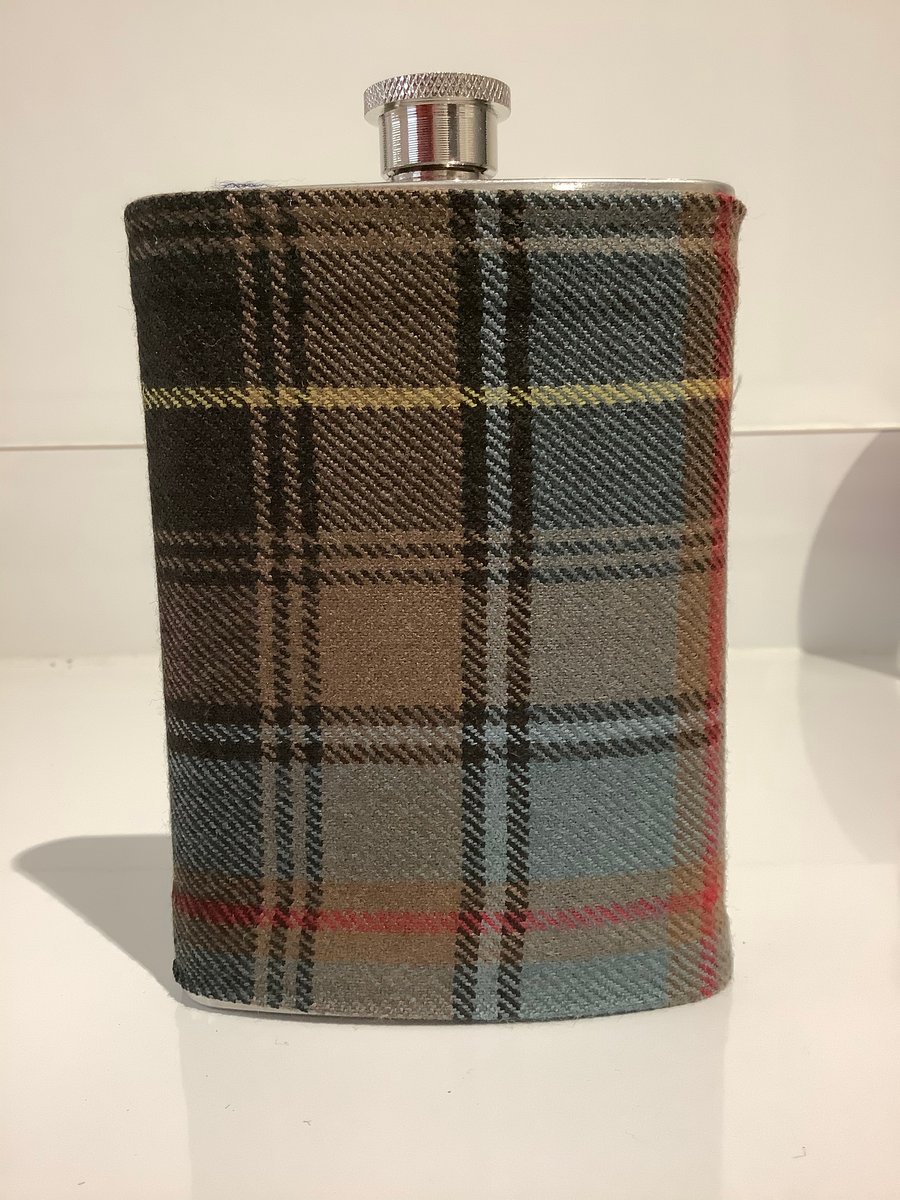 Brown ,Blue with Black and Yellow ,Tartan 8oz Hip flask