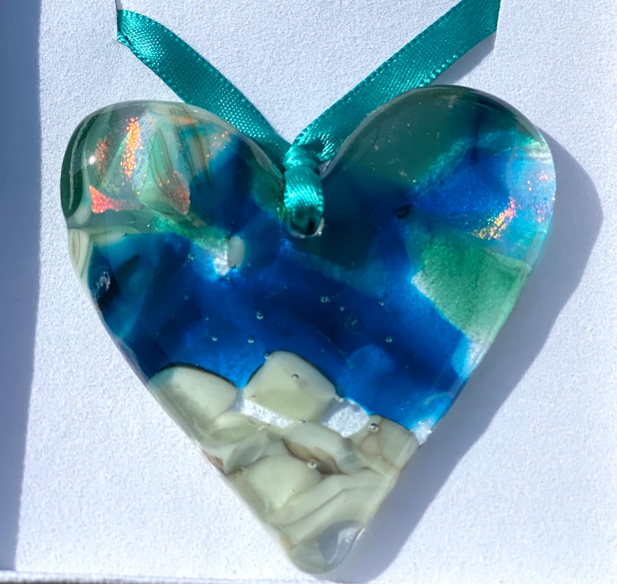 Glass hanging heart , inspired by the sea 