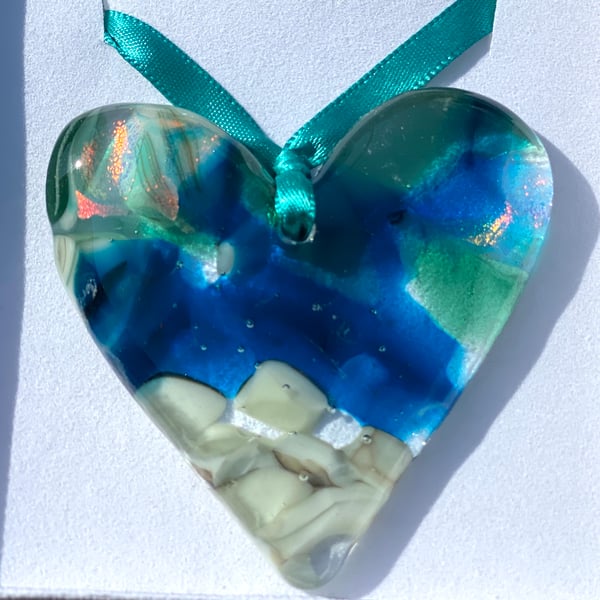 Glass hanging heart , inspired by the sea 