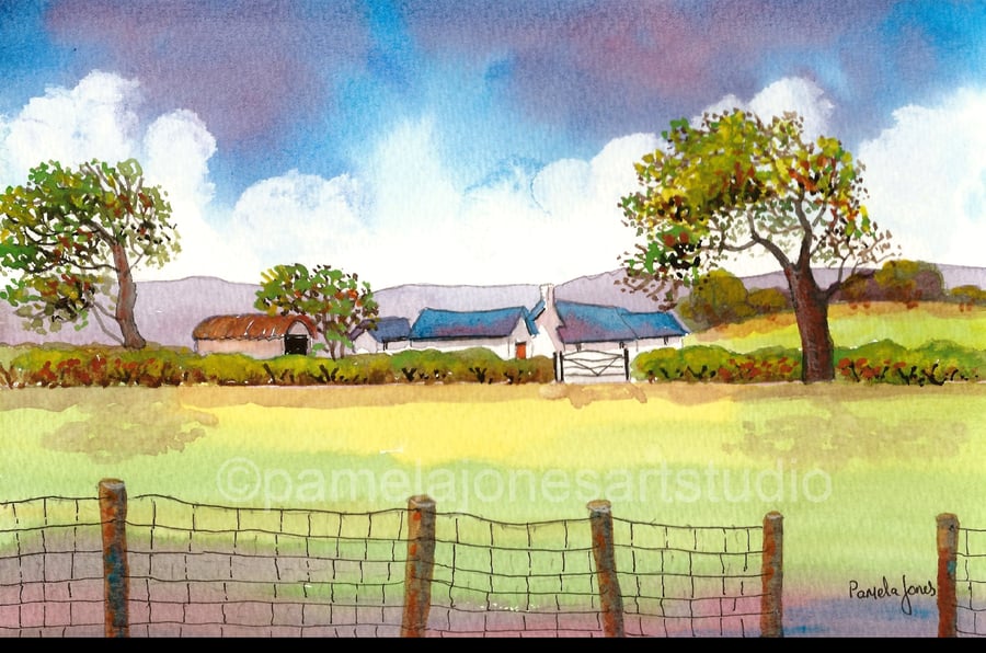 Pembrokeshire Farm, West Wales, Original Watercolour in 14 x 11'' Mount