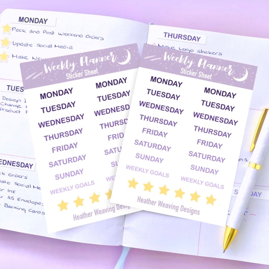 Cute Days Of The Week Planner Sticker Sheets