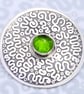 Peridot Brooch, Peridot Quartz, Handmade, Silver Squiggle Pattern, Celtic, No.10