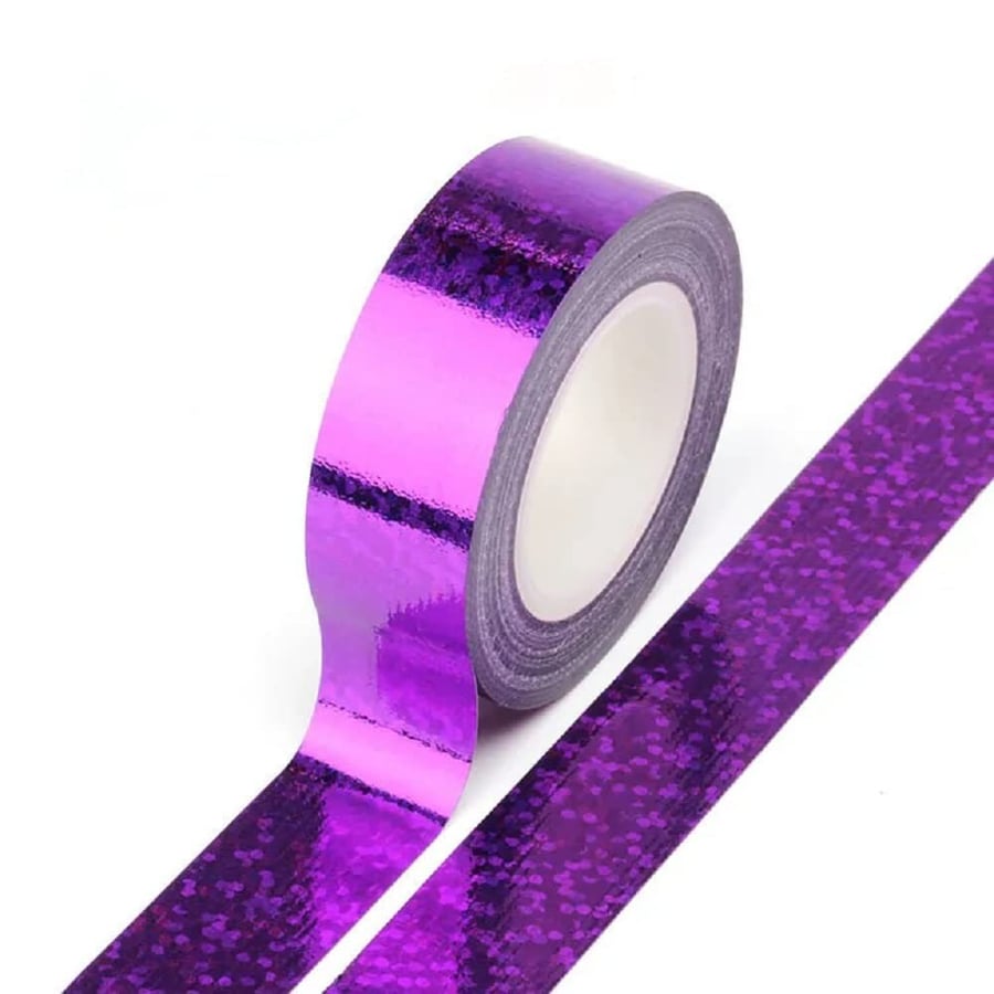 Purple Solid Foil Holographic Glitter Effect Washi Tape Decorative Self Adhesive