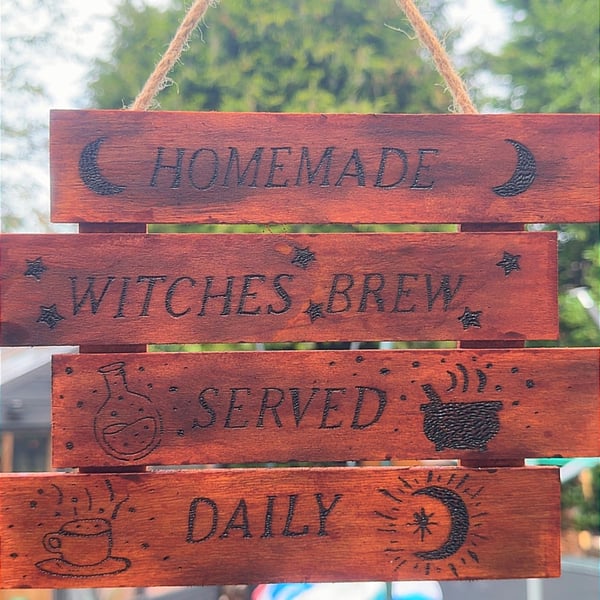 Rustic wooden witchy sign 