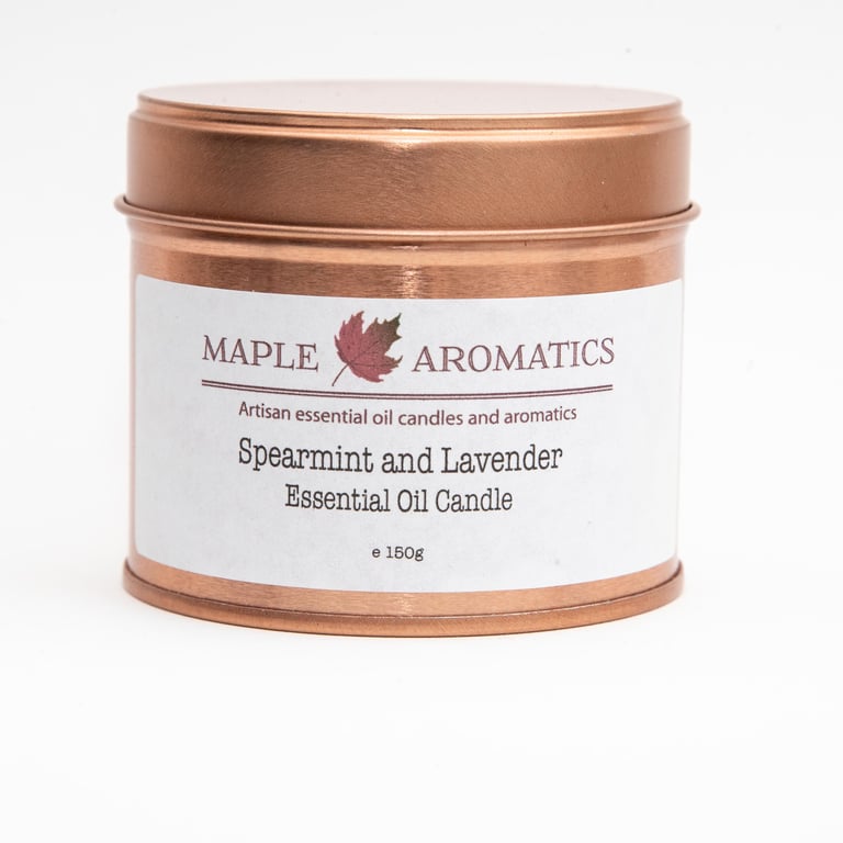 Maple Aromatics Spearmint and Lavender Soy Wax Rose Gold 150g Candle Tin