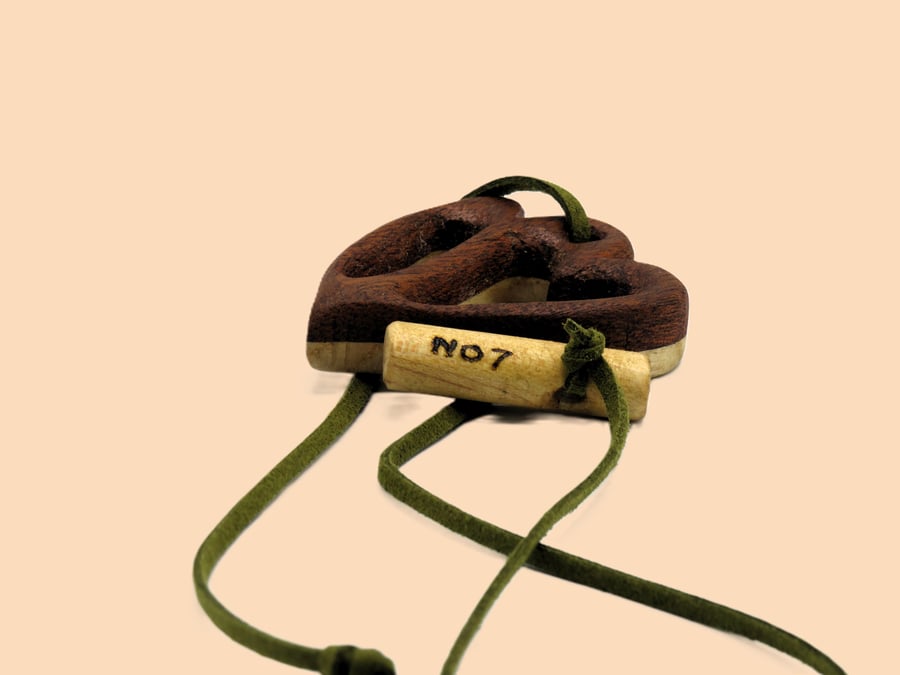 Ash & Mahogany Twin Pierced Heart Pendant.SKU-N07