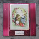 Cute Rabbit By The Garden Gate Large Birthday Card