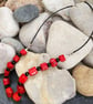 Red coral and black onyx necklace with sterling silver