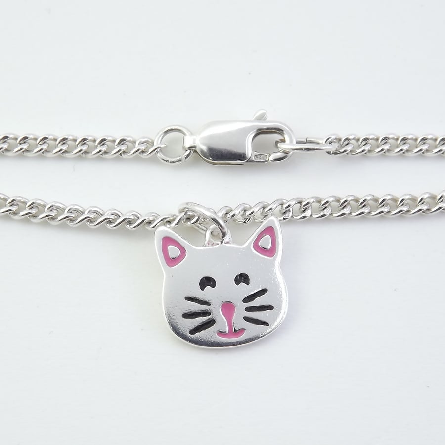 Cat anklet, handmade from sterling silver