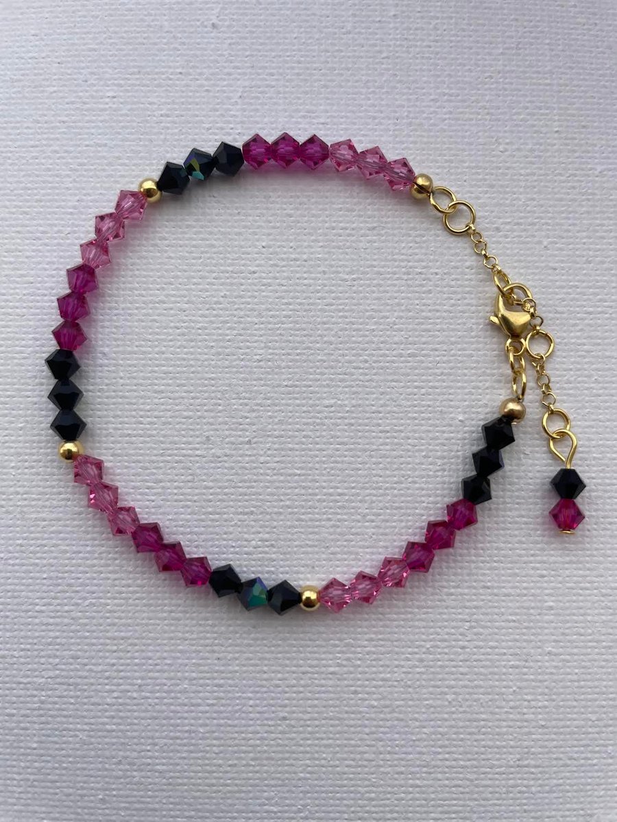 Sterling Silver Anklet with Crystals and Silver Beads Adjustable Length Sterling Silver Anklet with Crystals and Silver Beads Adjustable Length