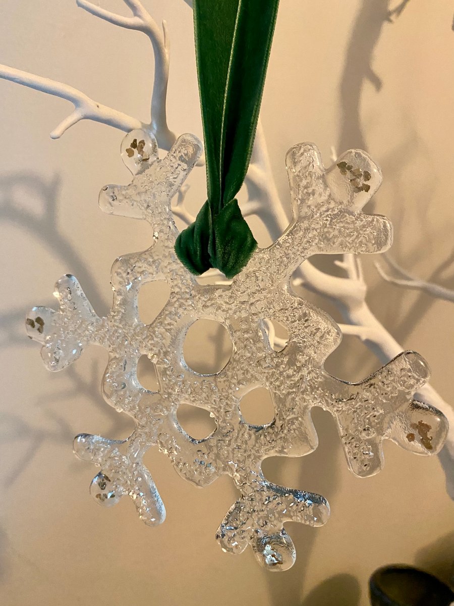 Large fused glass handmade snowflake
