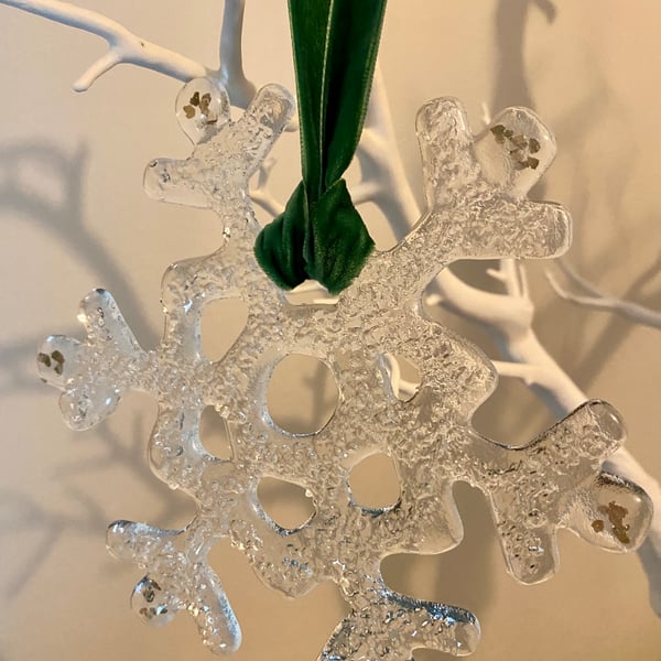 Large fused glass handmade snowflake