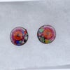 ROUND STUD EARRINGS, ENAMELLED ON COPPER WITH STERLING SILVER BACKS - 9MM