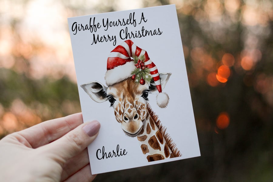 Giraffe Christmas Card, Giraffe Festive Card, Giraffe Card, Personalized Card