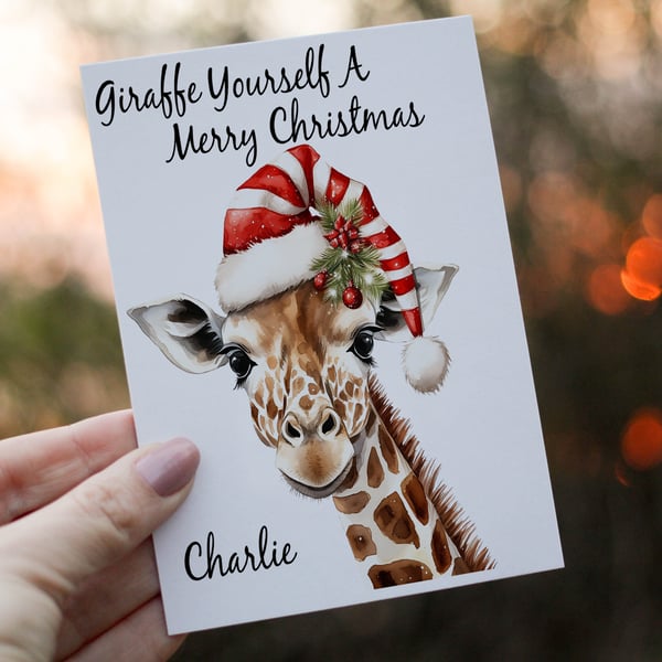 Giraffe Christmas Card, Giraffe Festive Card, Giraffe Card, Personalized Card