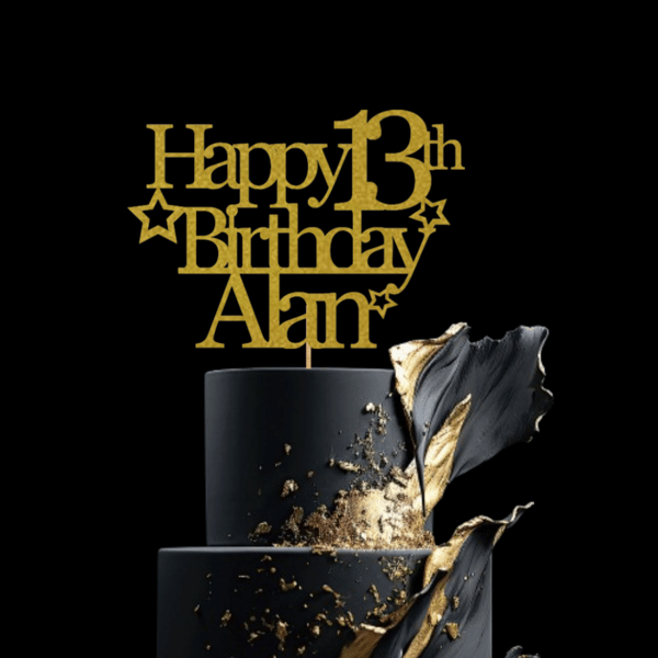 Happy Birthday Cake Topper, Custom Name and Age Cake Topper, 13th Cake Topper