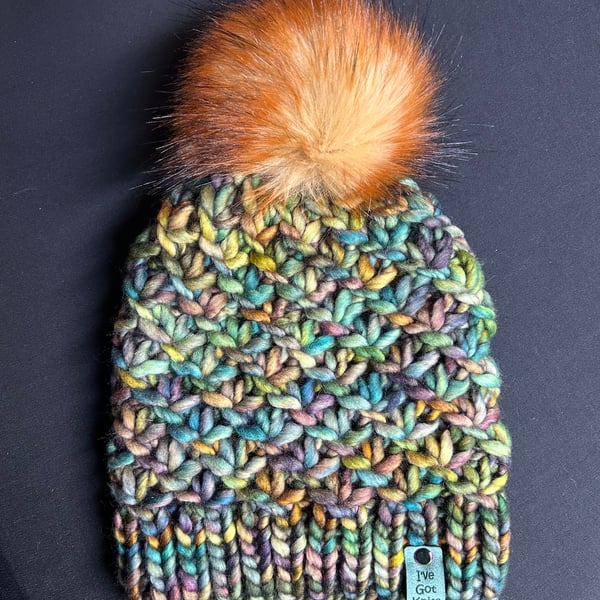 Merino wool, super chunky hat with Pom Pom