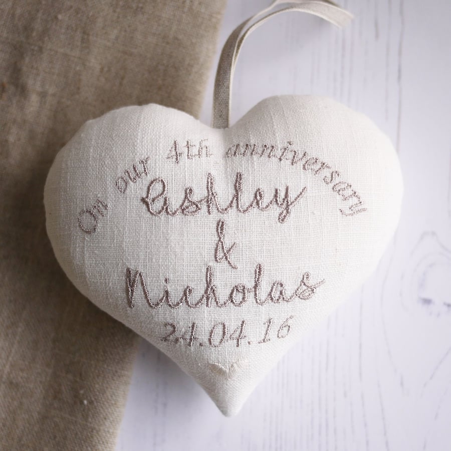 Personalised 4th Linen Anniversary Gift Heart