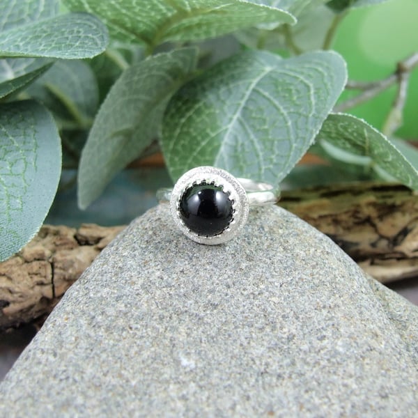 Sterling Silver and Black Onyx Ring, Adjustable Fit